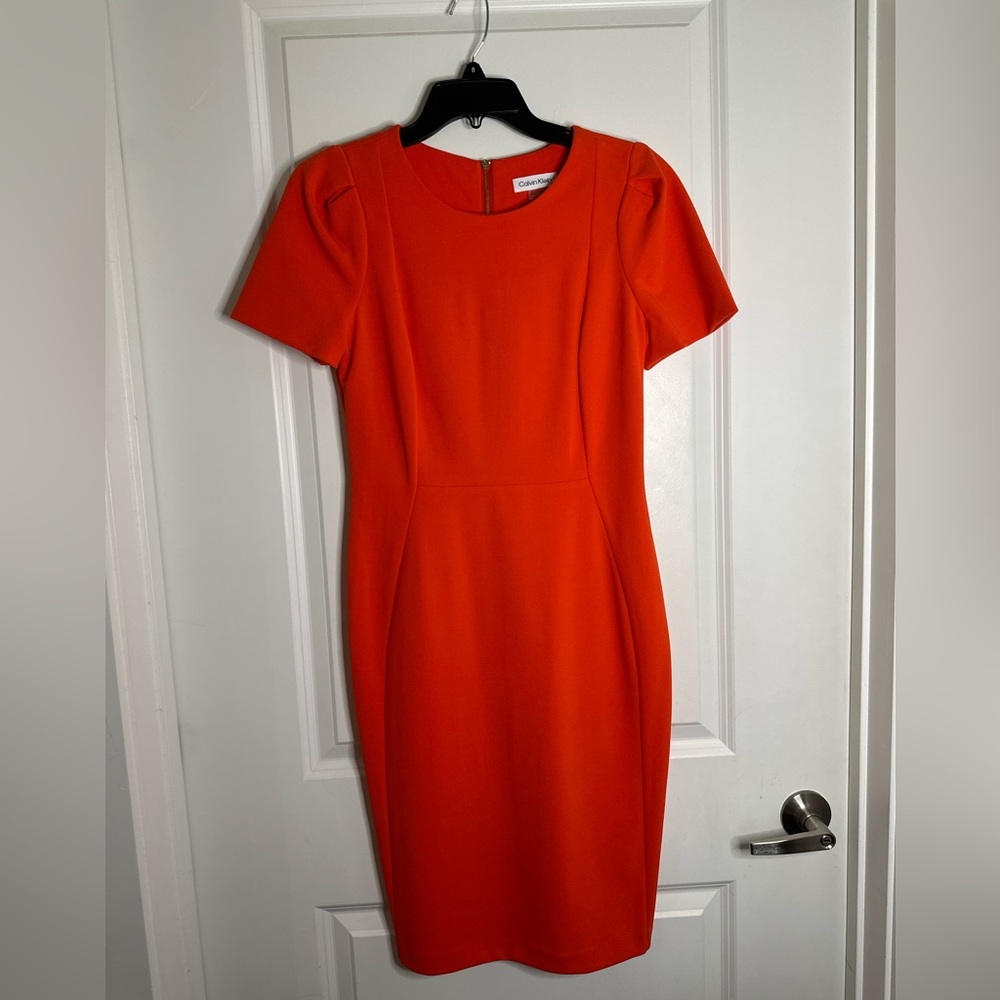 Women’s Puff Sleeve Scuba Shift Dress - burnt orange - like new, never worn.